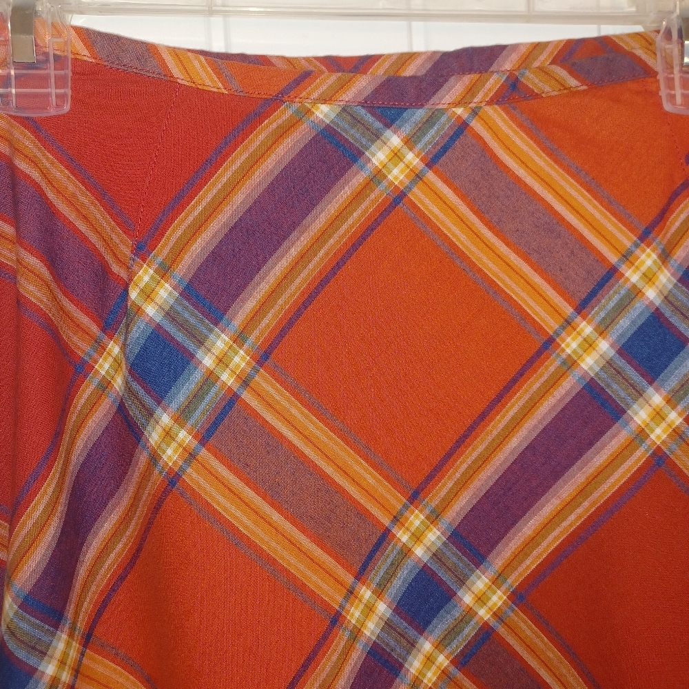 Liz Claiborne Orange Plaid Midi Skirt with Blue and Yellow Accents - Picture 2 of 8